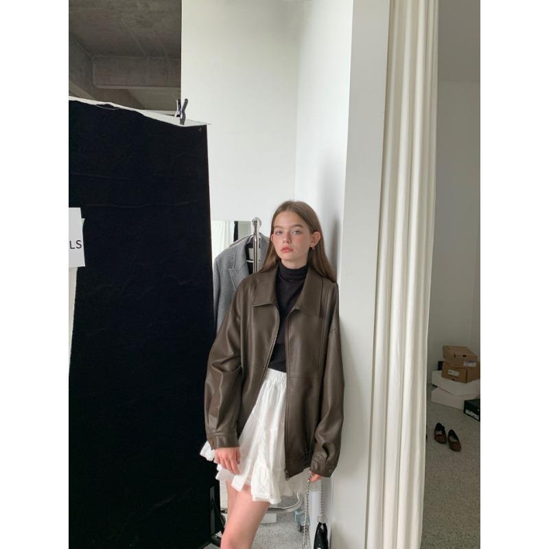 Vintage PU Leather Clothing New Korean Version Texture Loose Casual Handsome Motorcycle Jacket Women Cool Waterproof Soft Faux Leather Jackets