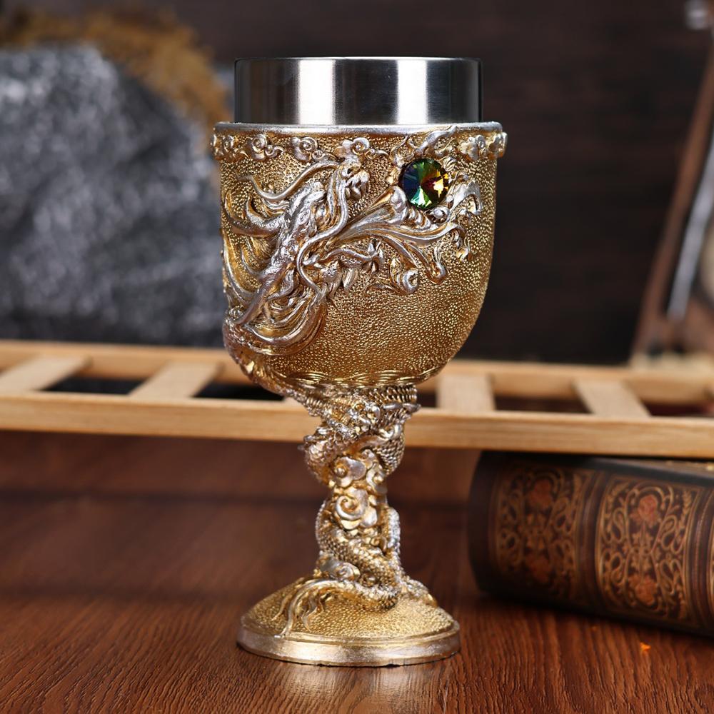 2026 Viking Ship Drakkar Fly Dragon Skull Goblet Stainless Steel Insert Halloween Wine Glass Retro Skull Chalice Cup Shot Glass