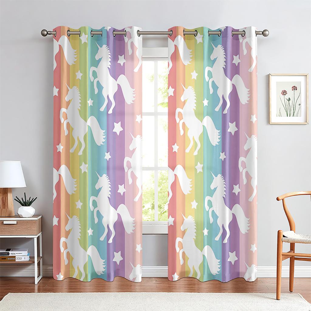 Cute Cartoon Curtains Fashion Creative Pattern Unicorn Rainbow Curtains Girls Children's Room Decorative Curtains Custom