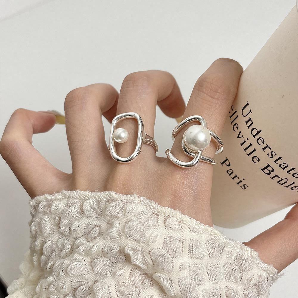 925 Sterling Silver Rings for Women Couple Minimalist Handmade Simple Pearl CZ Ring Fine Jewelry Gift Prevent Allergy