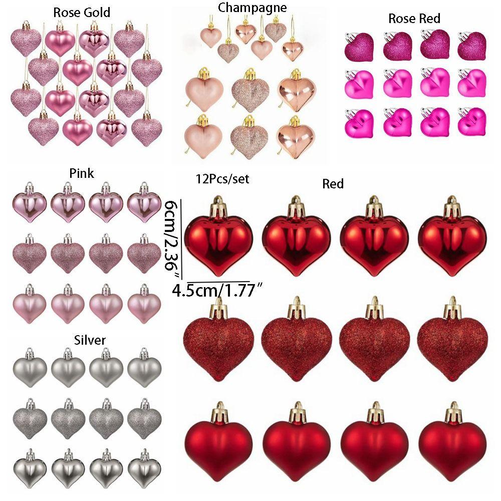 12Pcs/set DIY Christmas Tree Wreath Ornament Electroplated Love Heart Pendant Home