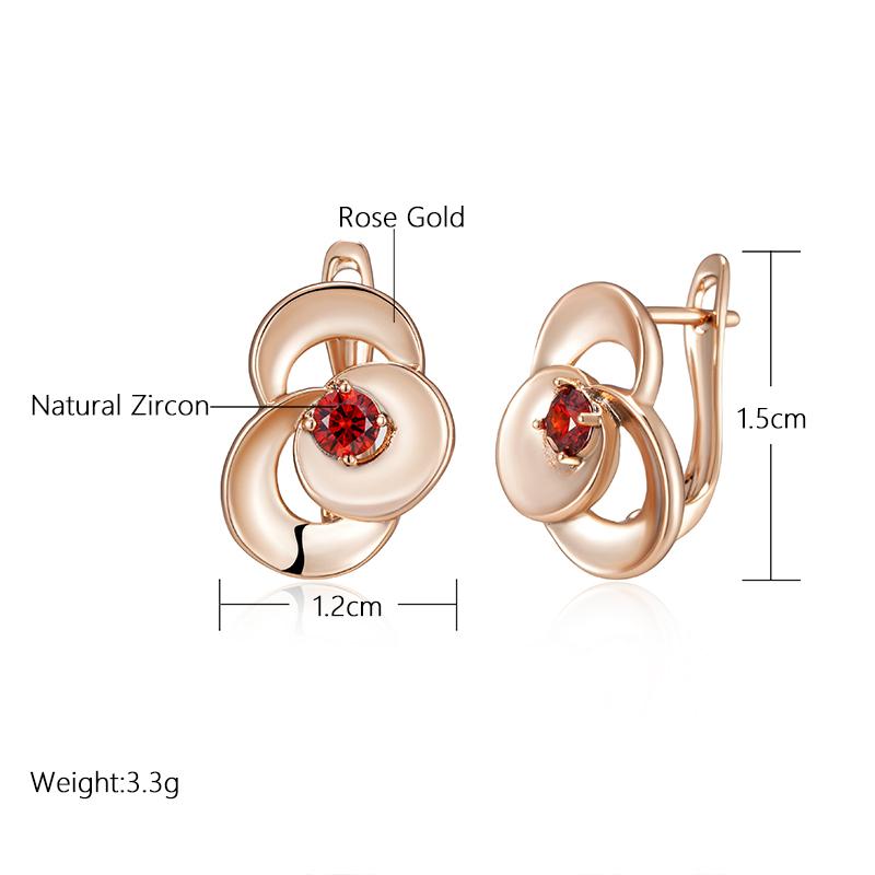 Женские серьги-подвески Kinel с красным цирконием в форме цветка, розовое золото, свадебные украшения для невесты