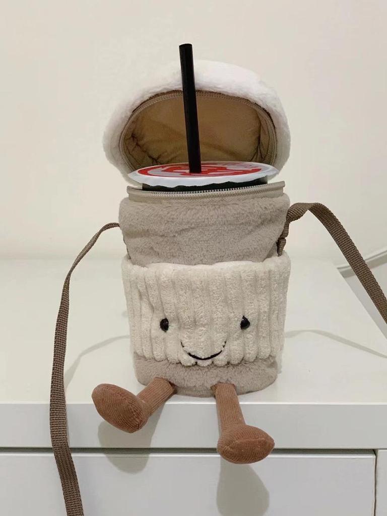 Набор из британского мультяшного кофе и сумки-мессенджера: Женская плюшевая игрушка и подарочный пакет для чашки молочного чая