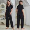 Women’s Sleeping Suits Rayon Pajamas 3 Pieces Set Short Sleeves Button Top Long Pants Comfy Bra Spring Summer Home Wear Lounge Suit Nightwear
