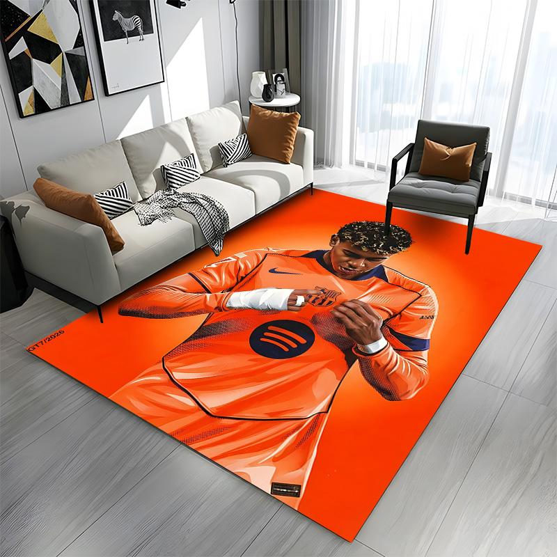 "Orange Football Jersey with Club Emblem" Patterned carpet a non slip rug suitable for all seasons and any setting, gift