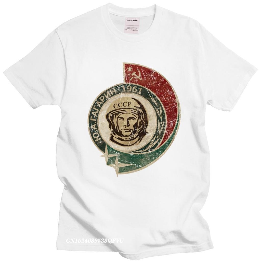 Retro 1961 CCCP Yuri Gagarin Tshirts Unisex ONeck Women Unisex USSR Cosmonaut T Shirt Soviet Union Astronaut Tshirt Cotton Tee Top