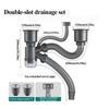 Anti-odor Double Sink Tube Stainless Steel Double Trough Basin Sink Drain Pipe  Double Sinks