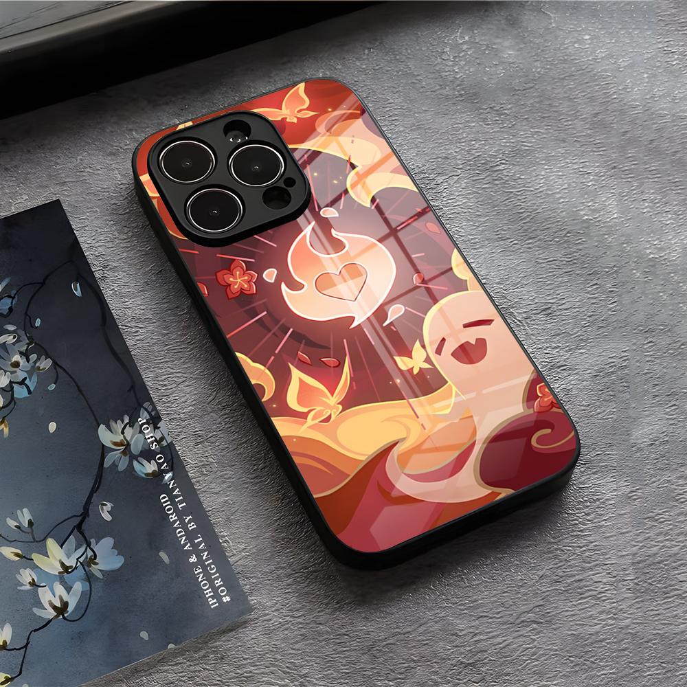 Чехол для телефона Genshin Impact Ху Тао Для IPhone 17 Air 16 E Pro Max 15 14 13 Mini 12 Pro 11 Max Plus Черная Стеклянная Крышка