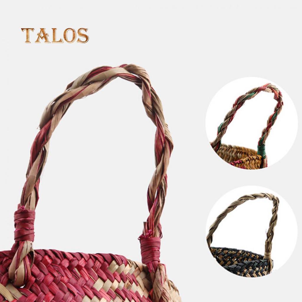 T-Garden Folding Straw Wicker Storage Basket Handle Garden Flower Pot Planter Laundry Bag