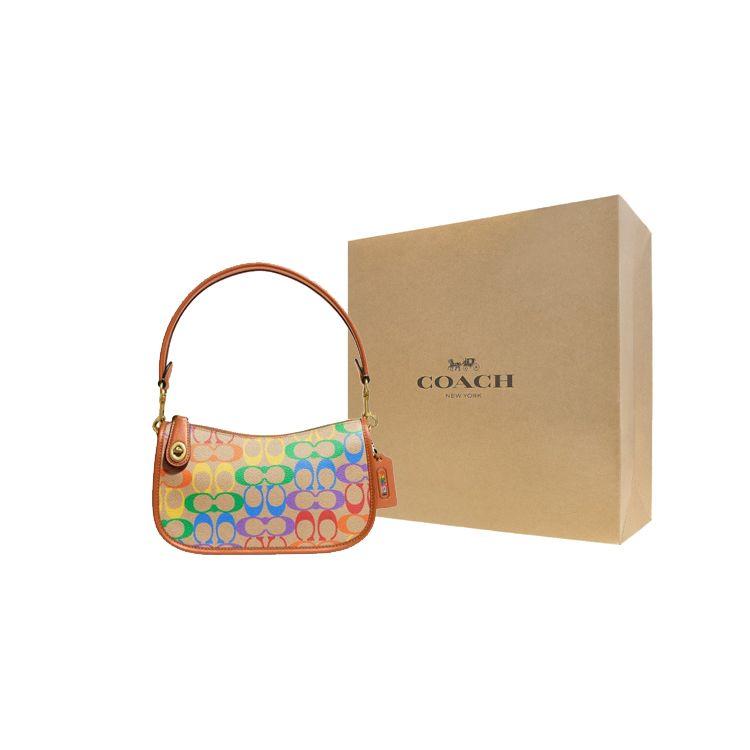 Coach Swinger 23 Monogram Chain Coated Canvas Shoulder Bag Women Shoulder Bag Brown Rainbow CA100-B4UDU