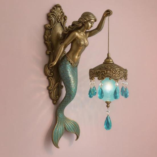 Yousheng Винтажный настенный светильник Русалка Художественный Дом Офис Гостиная Спальня Статуэтка Девы Марии из смолы Настенный бра Декоративный ночник