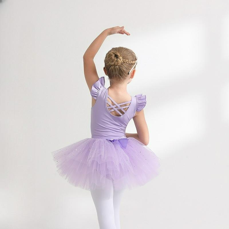Детская танцевальная одежда, Чистый хлопок, Фиолетовый, Летний без рукавов, Одежда для тренировок для девочек, Танцевальная одежда для маленьких девочек, Детская пачка