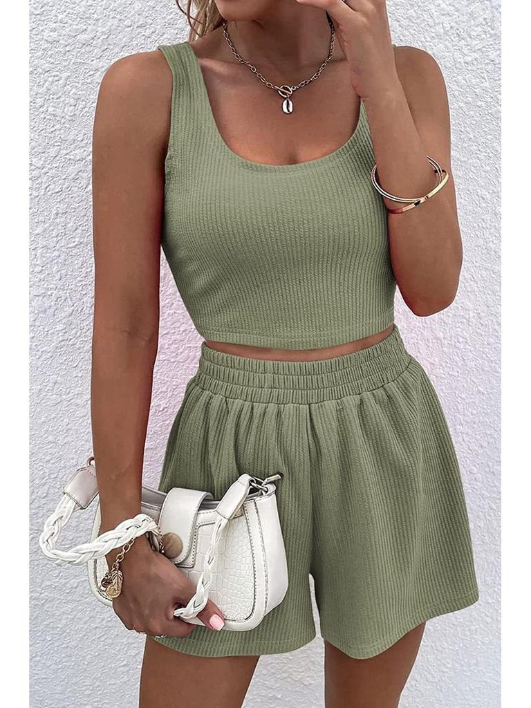 2023 Летний женский трикотажный безрукавный модный повседневный однотонный костюм