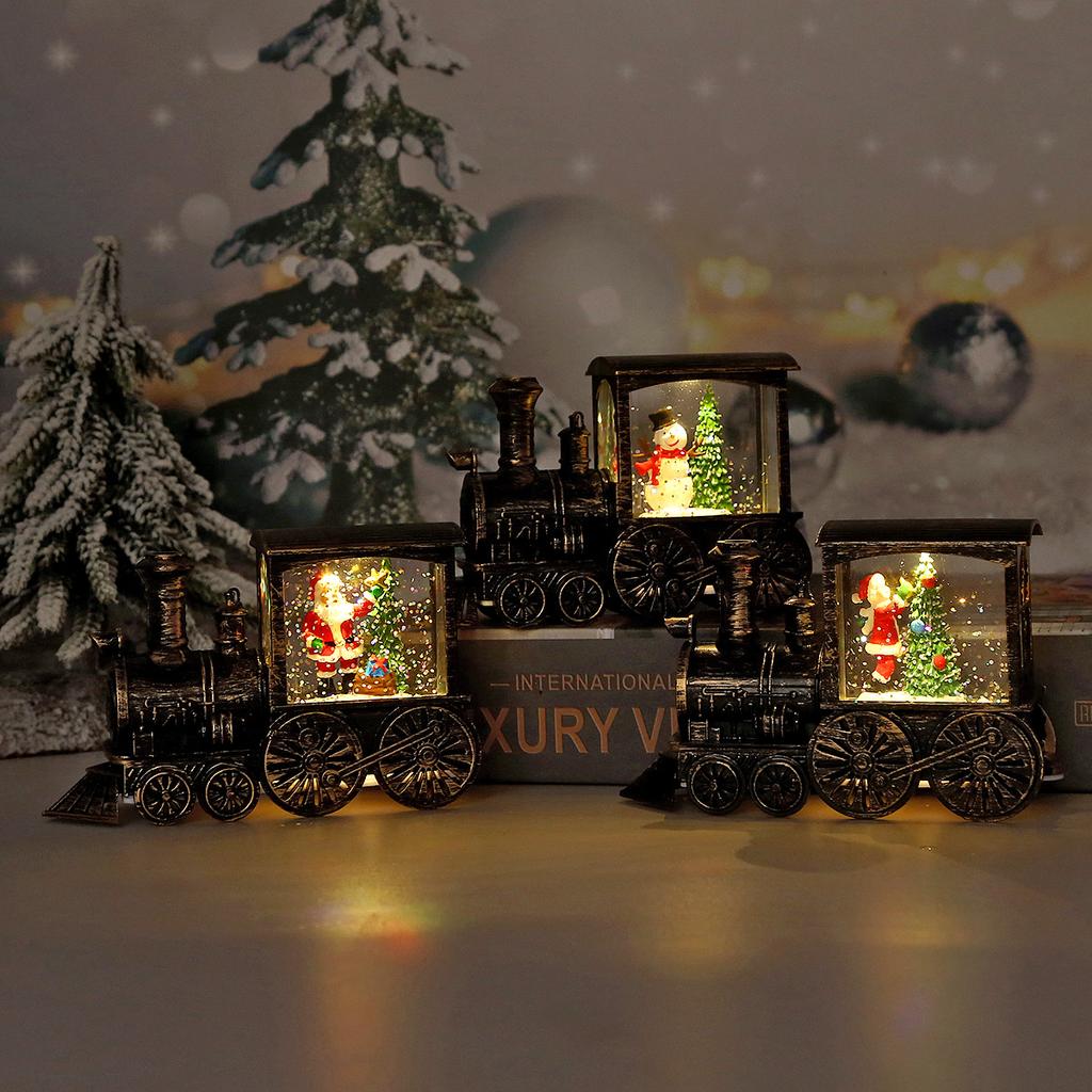 Christmas Train Luminous Water Filling Small Wind Light Desktop Ornament Scene Arrangement Props