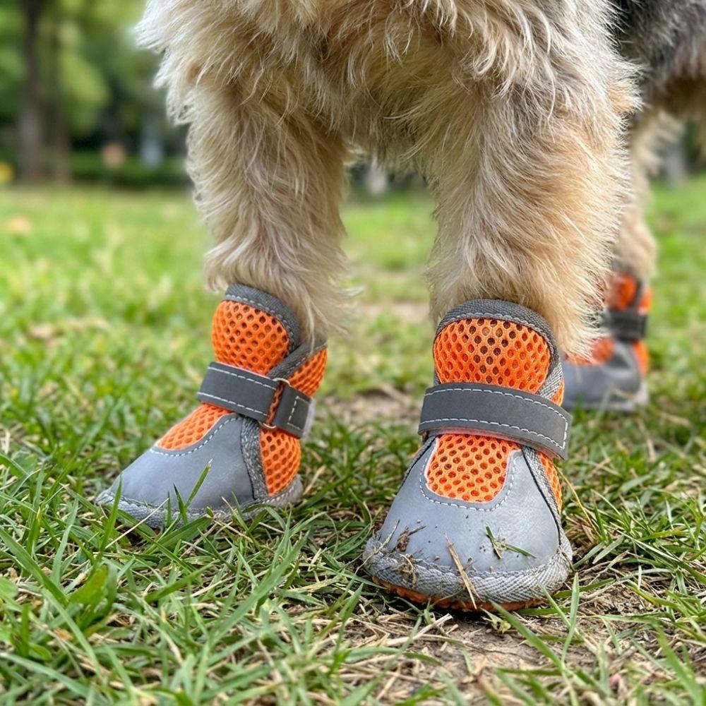 4Pcs Breathable Pet Net Boots Non-Slip Puppy Foot Covers Dog Paw Protectors Hot Pavement