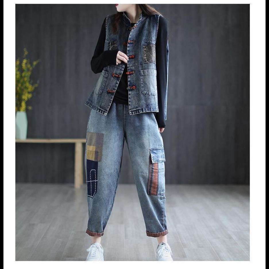 Cowboy Vest Women's Retro Plus Size Casual Vest Trend All-match Waistcoat Denim Jacket Coats
