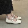 French Niche Square Head Sequined Buckle Mary Jane Shoes Girl 2025 New Silver Fairy Style with Skirt Flat Shoes