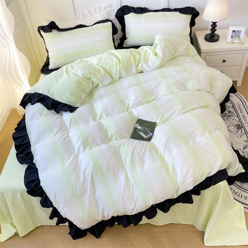 Комплект из четырех предметов из стираного хлопка, мягкий и приятный для кожи, Advanced Sense, постепенное изменение цвета, оборка, листовидный край, пододеяльник