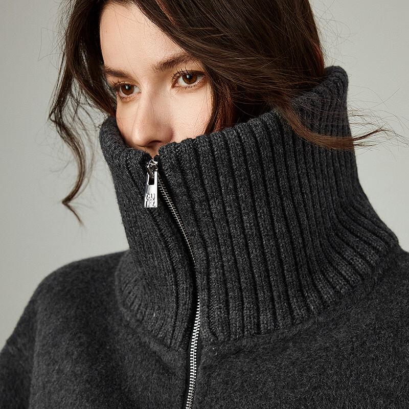 Chuyu Women's Knitted Collar Double-Faced Wool Coat