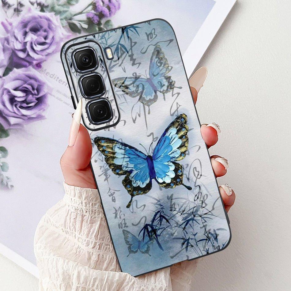 For Infinix Hot 50 4G Phone Case Hot 50 Pro+ 4G Hot50 Pro Elegant Floral Cat Pattern Black Silicone Soft TPU Cases