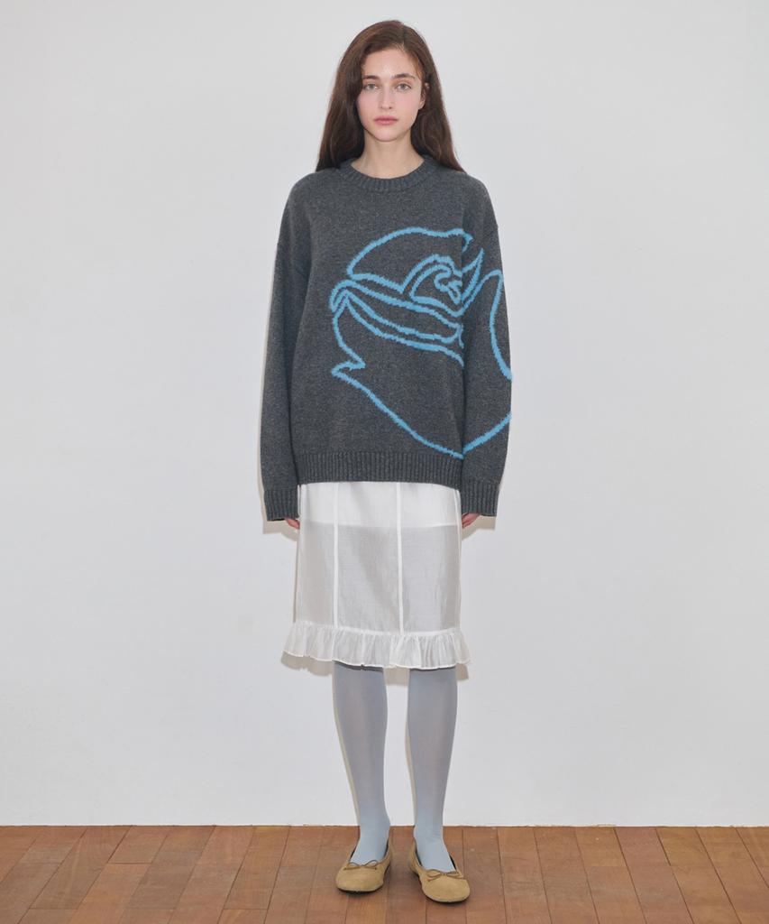 SINOON Rose Flower Pullover Knit (Charcoal)