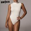 Summer Spring Stylish One-piece Cotton T-shirt Slim-fit Sleeveless Half-turtleneck Bodysuit