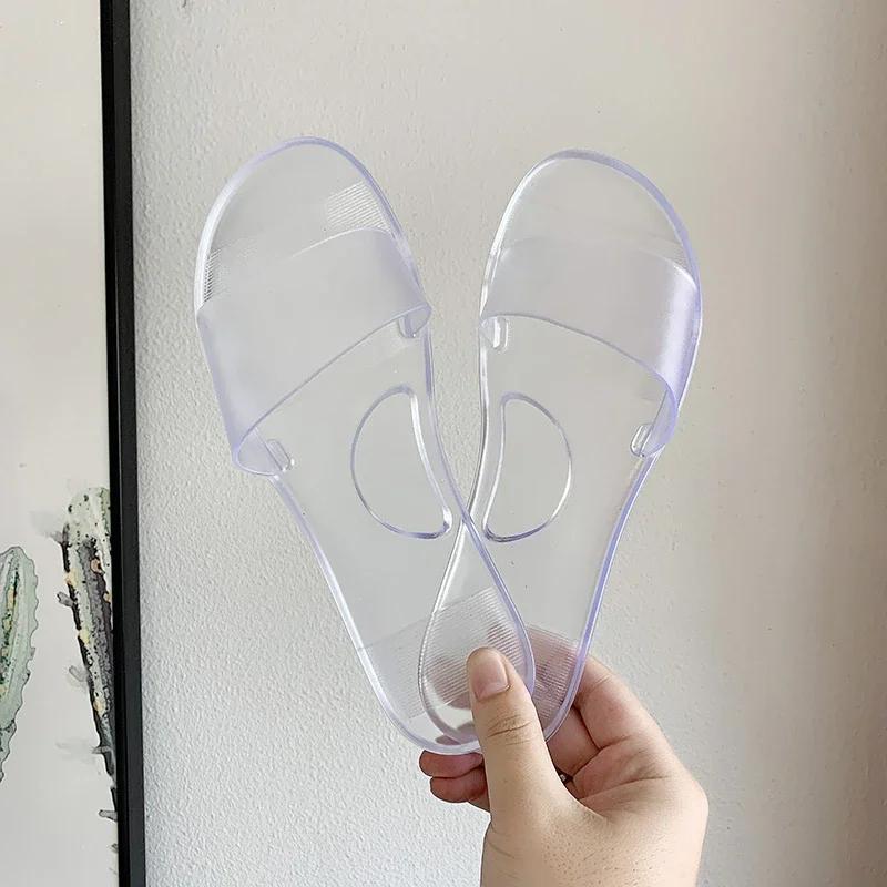 Женские тапочки из ПВХ, прозрачные, повседневные туфли, женские сандалии, модные летние прозрачные шлепанцы, плоские тапочки, Zapatos Mujer