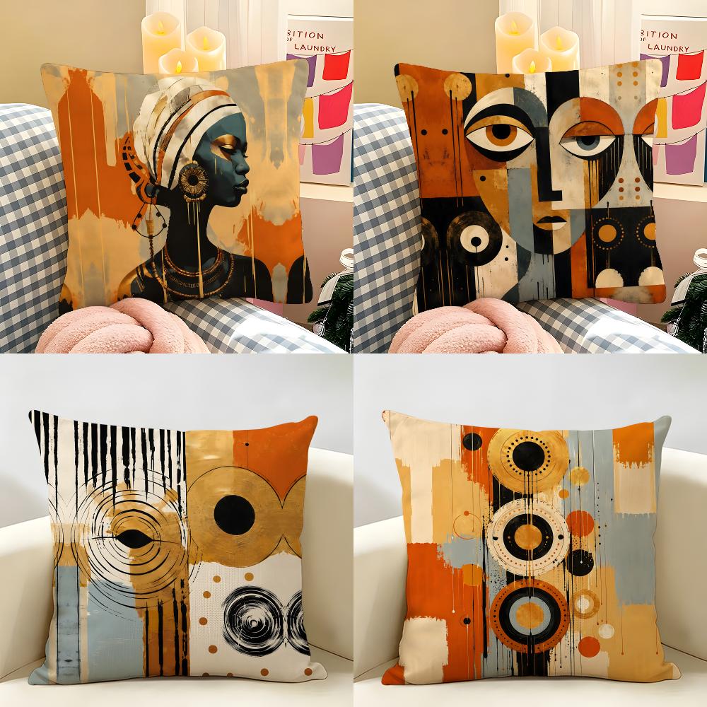 Abstract Ethnic African Bohemian Cushion Cover Natural Linen Organic Fabric DoubleSided Printing Room Sofa Decor Pillow Case