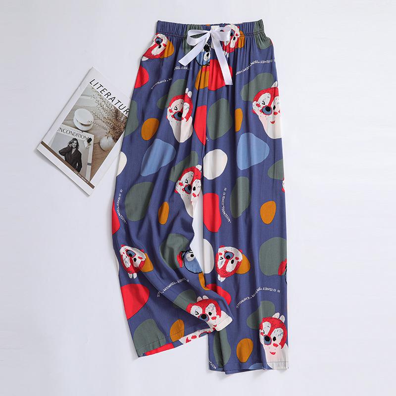 Женские пижамные брюки больших размеров из хлопка и вискозы, с мультяшным цветочным принтом, свободные девятиточечные пляжные брюки, для улицы