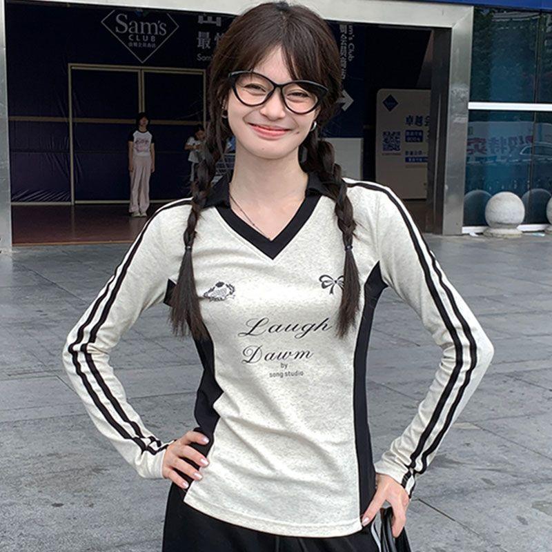 Винтажные футболки с длинным рукавом Y2k Женские футболки с буквенным принтом Американская ретро-мода Эстетика Уличная одежда Футболки