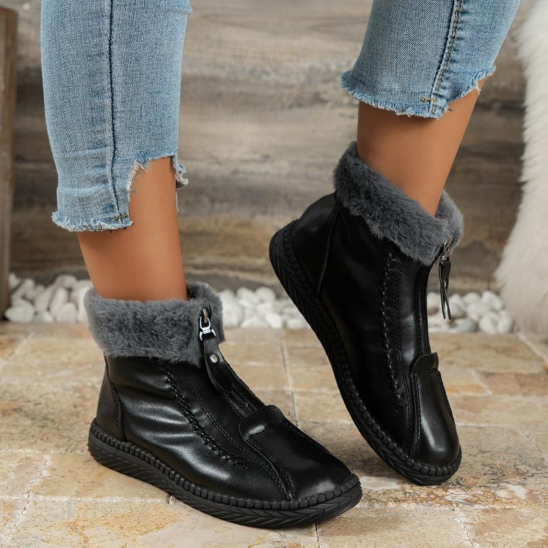 Хлопковые туфли для мамы 2024 Зима Новая мода Водонепроницаемые зимние ботинки Женские плюшевые теплые На молнии спереди Мягкая подошва На плоской подошве Женские ботильоны