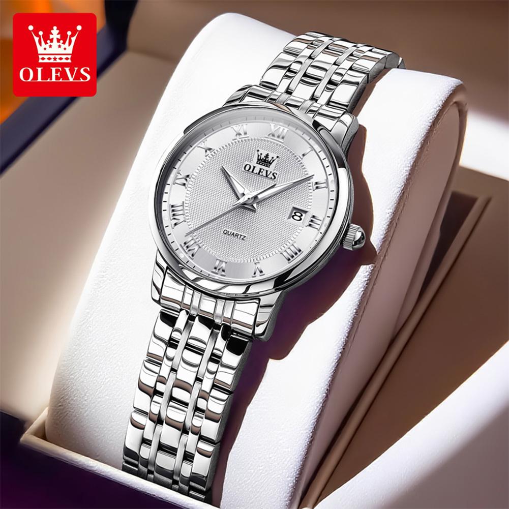 OLEVS Women Watches Trend Elegant Fine Steel Original Brand Quartz Wristwatch for Lady Waterproof Roman Scale Date Fashion Dress