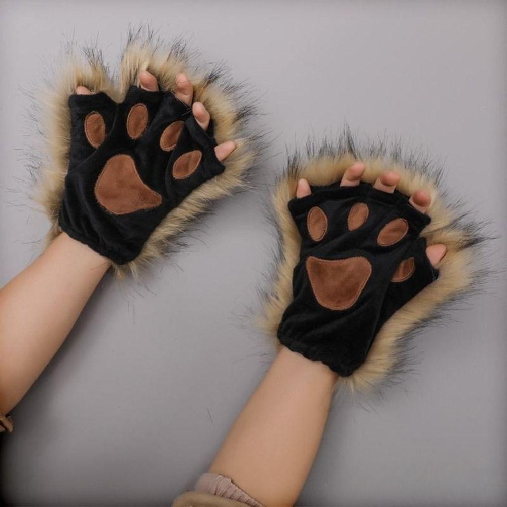 Half Finger Bear Paw Gloves Polyester Cat Paw Mittens Halloween Gloves Cosplay