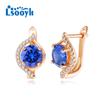 LSOOYH Clip Earrings Rose Gold Color Fashion Earring For Women Blue Cubic Zirconia Hollow Stud Earrings Jewelry