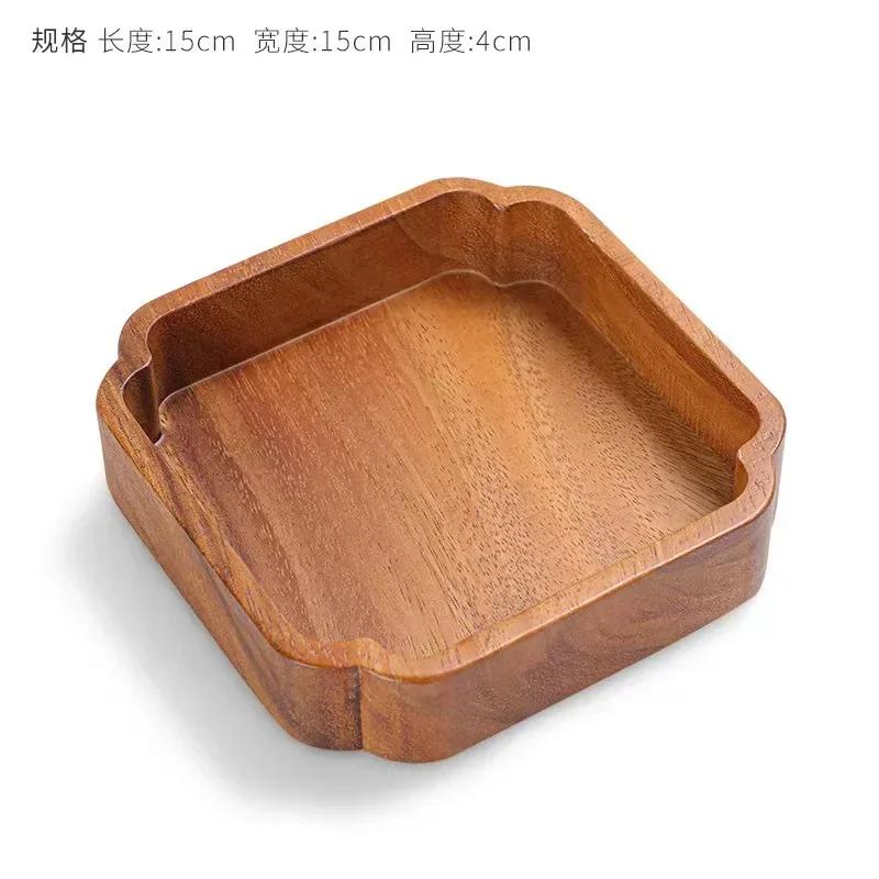 Creative Stackable Plate Walnut Wood Plate Square Tray Japanese Tableware Household Simple Confectionery Plate Small Round Bowl