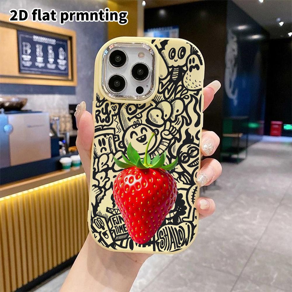 Чехол для телефона: 2D плоский дизайн, подходящий для защитного чехла iPhone 18 17 16 15 14 13 Pro, стиль для пары, красная клубника, рождественские и хэллоуинские подарки