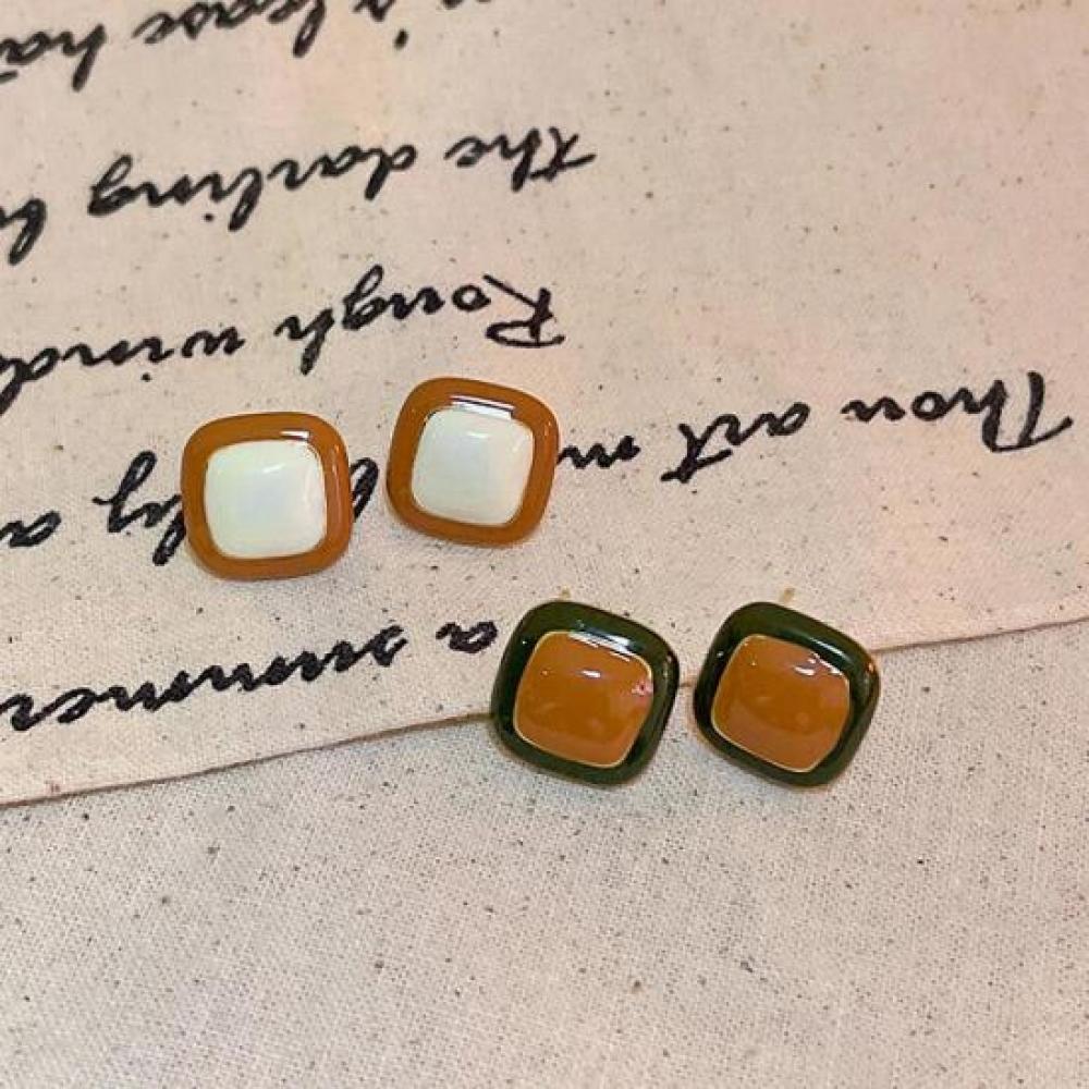 New Arrivals Open Run Square Earrings Two Tone Gloss Retro Ball Earring