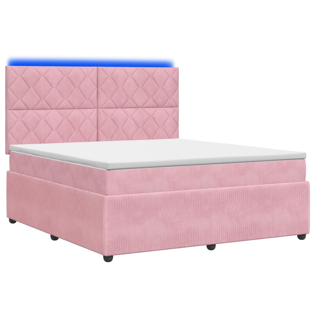 LED Box Spring Bed with Mattress Pink 140 x 200 cm Velvet