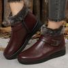 Retro Faux Pu Leather Snow Boots Women Winter 2025 Zipper Up Wedges Snow Boots Woman Anti Slip Furry Warm Booties Female