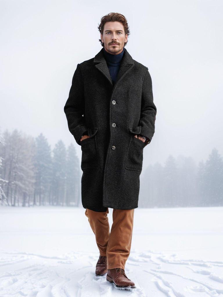 В наличии: Мужское ретро однобортное длинное шерстяное пальто - Коллекция Осень/Зима