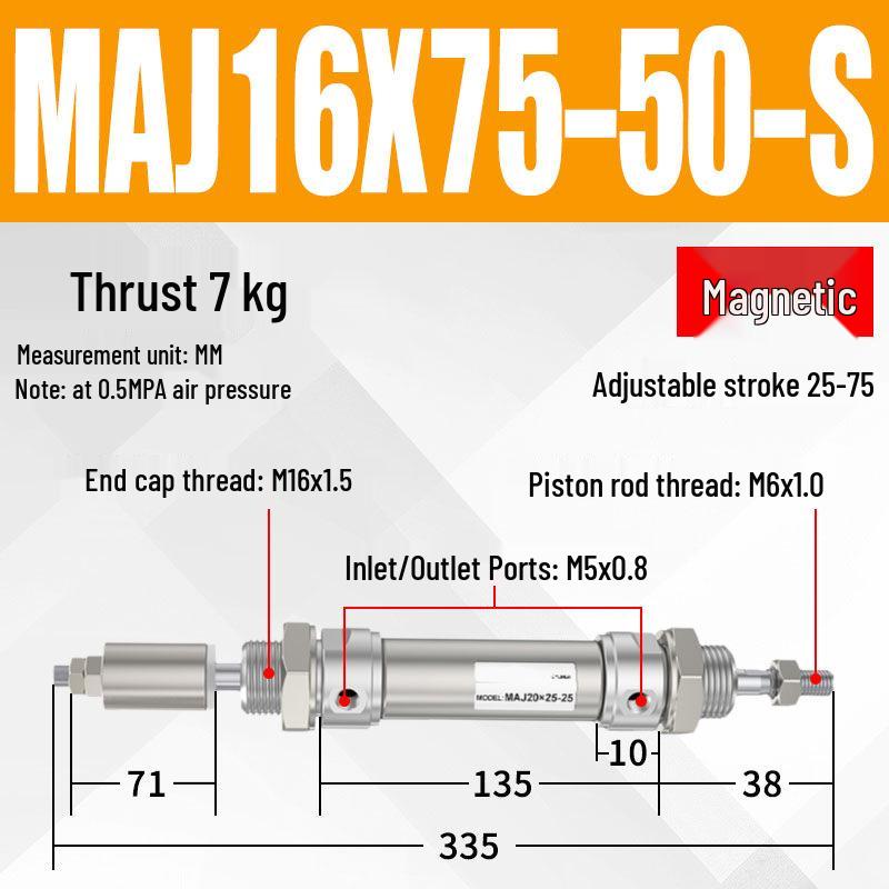 Adjustable Stroke Mini Stainless Steel Pneumatic Cylinder (maj16/20/25/32/40X100-25-50sca)