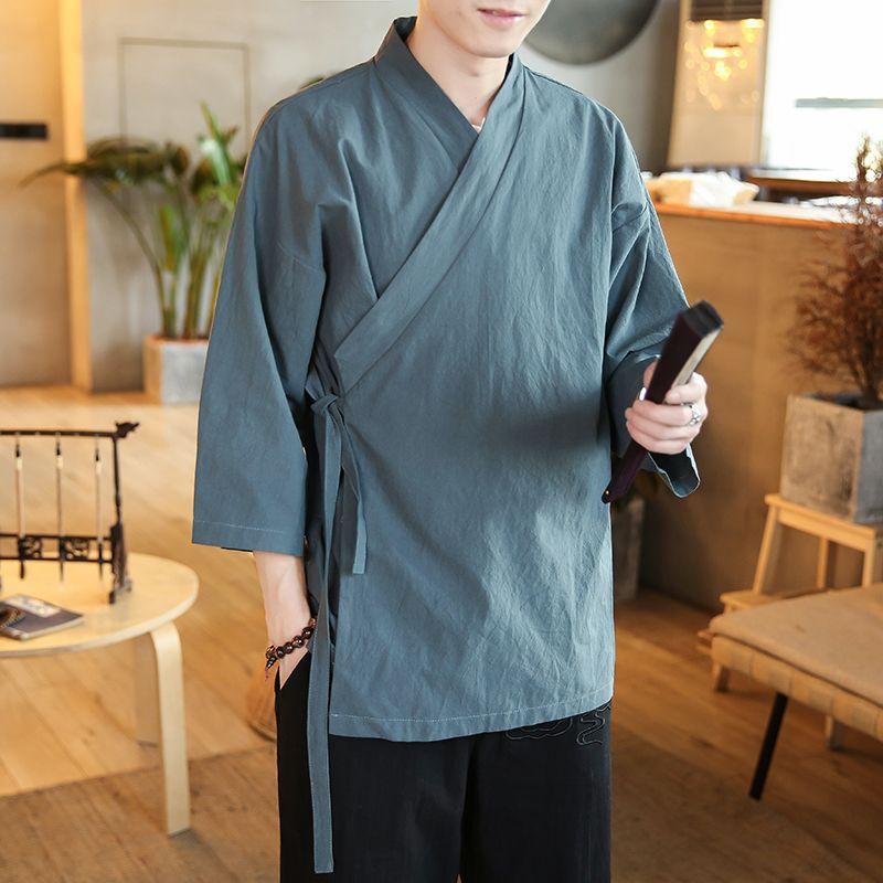 Однотонное мужское кимоно, японская уличная одежда, мужская японская одежда, рубашка, блузка, корейская одежда, кардиган