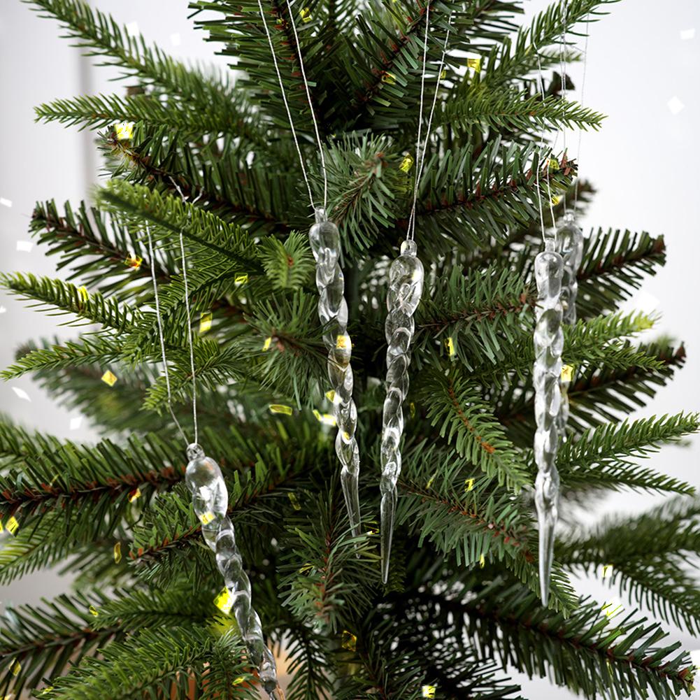 12Pcs Christmas Hanging Icicles Ornaments Transparent Icicles Decor Ice Strip Threaded Pendant for New Year Winter Decoration