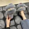 2025 новая корейская версия осенне-зимние пушистые тапочки женские домашние тапочки трендовые хлопковые сетчатые красные плюшевые тапочки женская верхняя одежда