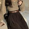 Женская коричневая юбка осень-зима с высокой талией, длинная вельветовая юбка, женские плиссированные юбки А-силуэта в студенческом стиле