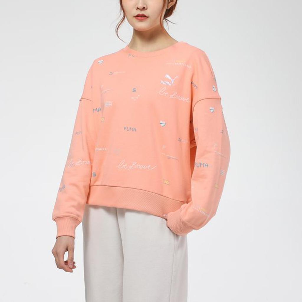 Puma Digit Aop Crew вышитый логотип свитер круглый вырез толстовка женская толстовка коралловый 531280-26