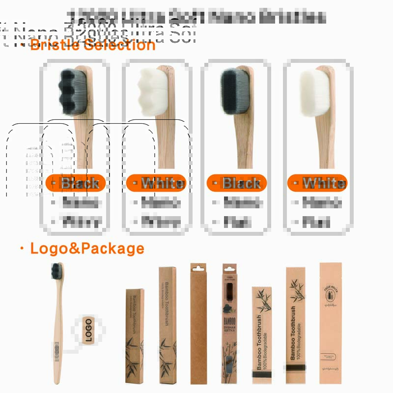 In Stock Customization Biodegradable Recyclable Kraft Box 12000 Ultra Soft Nano Bristles Calabash Handle Bamboo Toothbrush