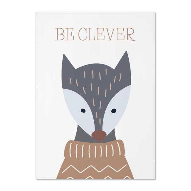 Пятнистый олень в шарфе, лиса, сова, медведь, холст, набор для детской комнаты, лес, настенное искусство, зимние животные, принты, декор для детской комнаты, без рамки