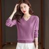 Осенне-зимняя футболка с длинными рукавами, женская базовая рубашка, свободный верх, V-образный вырез, вязаный свитер с нижним свитером
