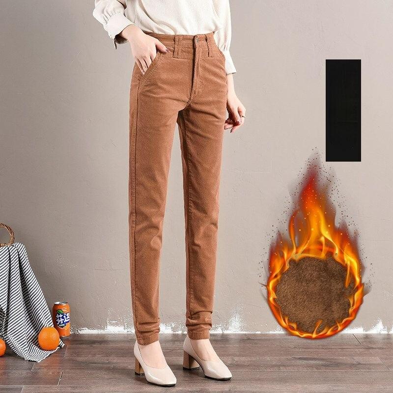 Осень-зима, новые вельветовые брюки для отдыха, теплые тонкие винтажные брюки с высокой талией, женские брюки, вельветовые толстые бархатные брюки, женские брюки-карандаш